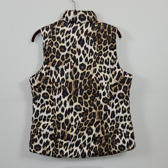 Lands' End Leopard Quilted Down Puffer Vest - Picture 2 of 6